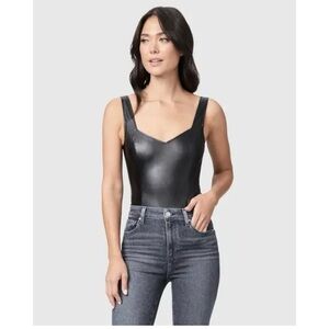 Paige Black Faux Leather Women's bodysuit